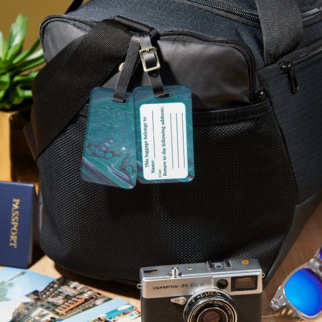 Ocean Acrylic Pour Inspired Bagagebricka (Fram & Baksida)