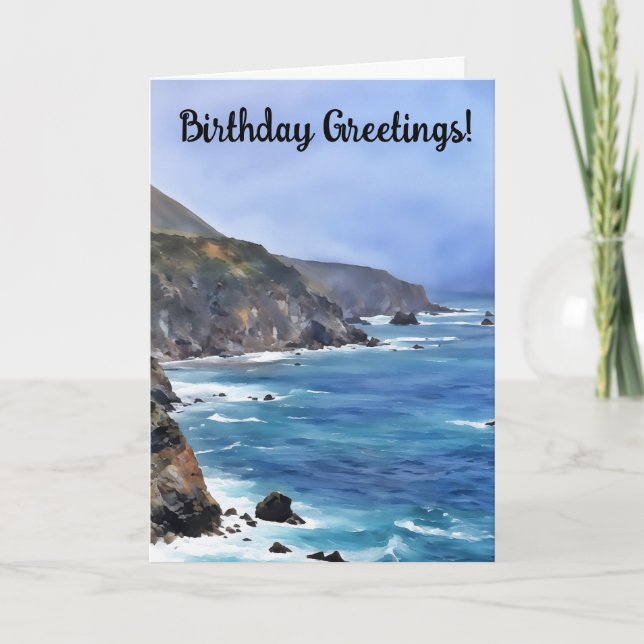 Ocean and Mountains North California Birthday Art Kort (Framsida)
