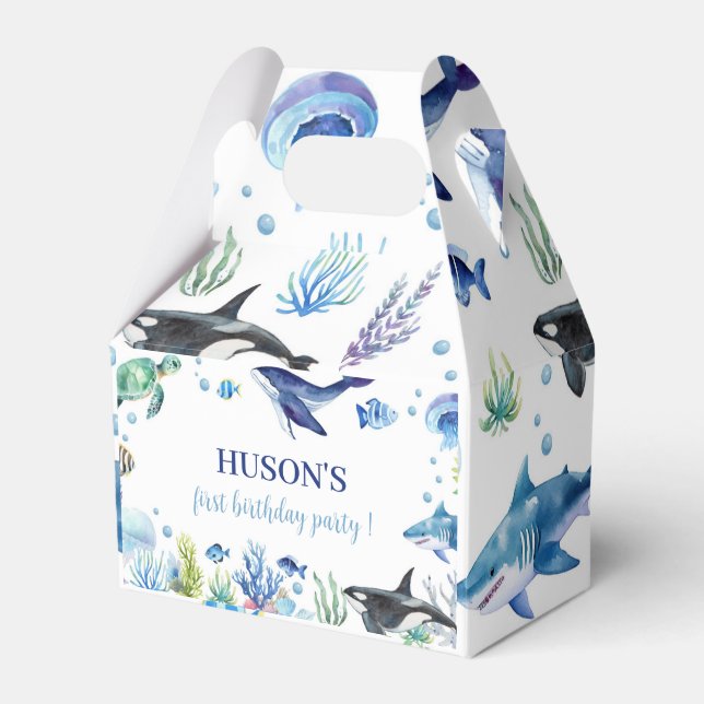 Ocean Animal Boy Birthday Favor Turtle Whale Presentaskar (Framsidan Sidan)