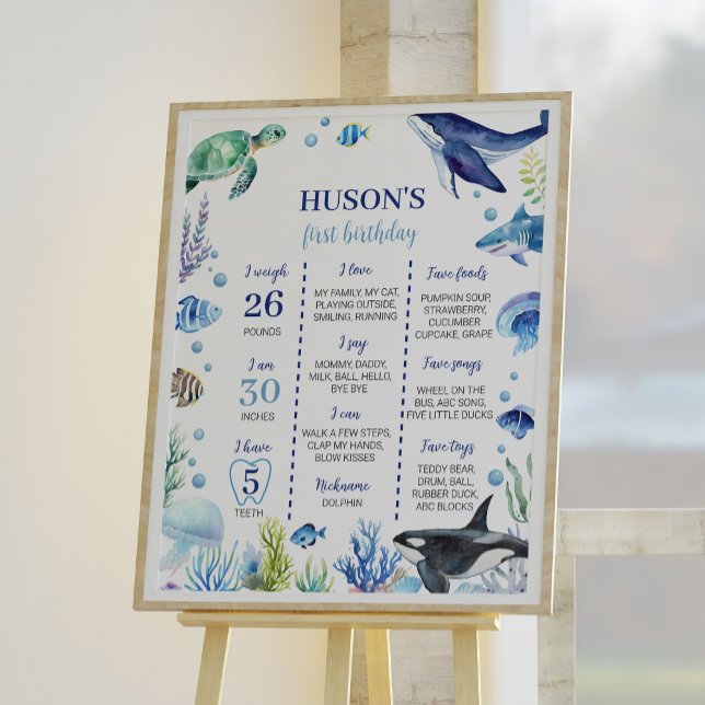 Ocean Animal Boy Birthday Milestone-skylt Poster (Skapare uppladdad)