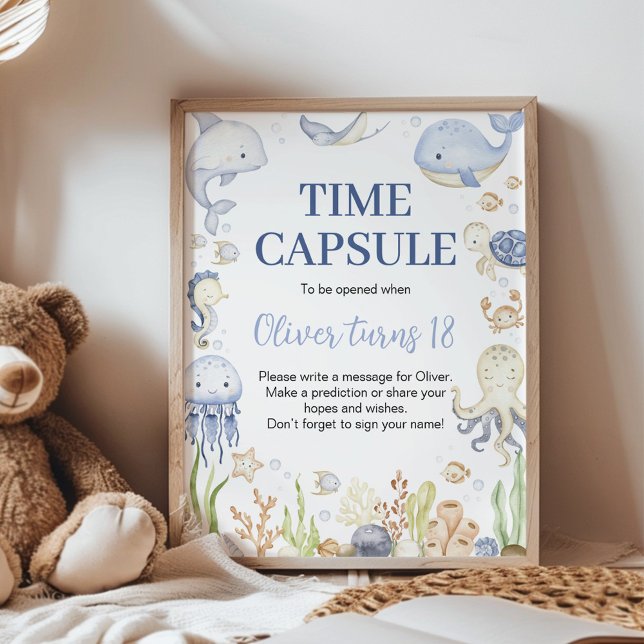 Ocean Animal Boy Birthday Time Capsule-tecken Poster (Skapare uppladdad)