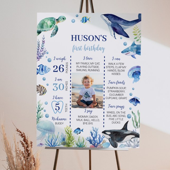 Ocean Animal Boy Kid Birthday Milestone Sign Poster (Skapare uppladdad)