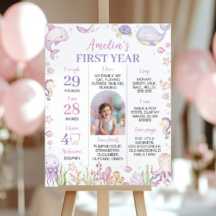 Ocean Animal Girl under Sea Birthday Milestone Poster