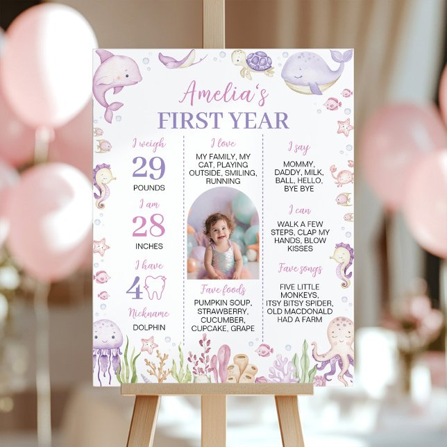 Ocean Animal Girl under Sea Birthday Milestone Poster (Skapare uppladdad)