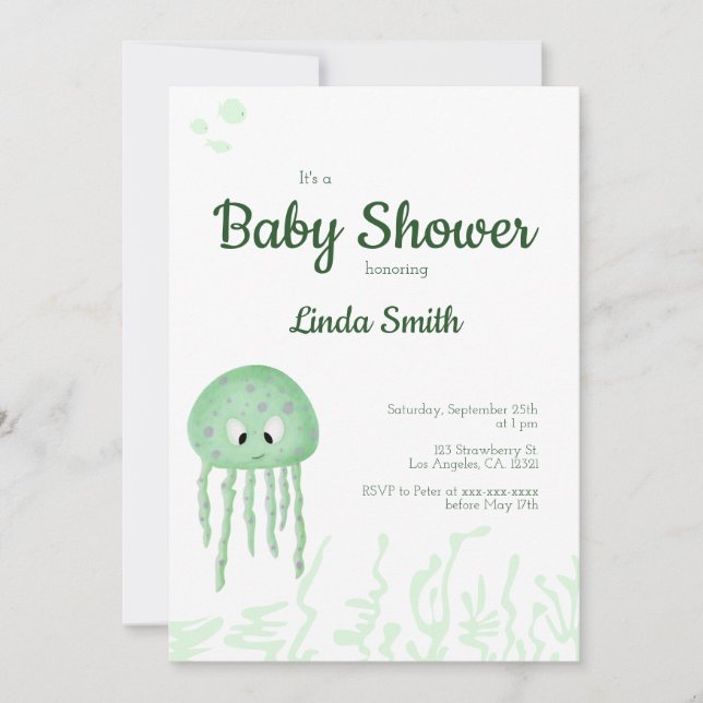 Ocean Animal Jellyfish Gender Neutral Baby Shower Inbjudningar (Framsida)