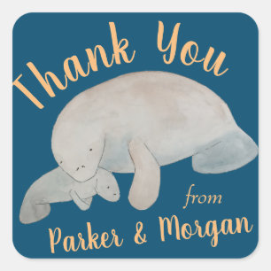 Ocean Animal Manatee Baby Shower Tack Fyrkantigt Klistermärke