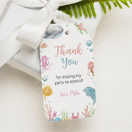 Ocean Animal Pastel Girl Birthday Tack Märkre Presentetikett