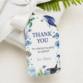 Ocean Animal Turtle Birthday Themme Tack Märkre Presentetikett