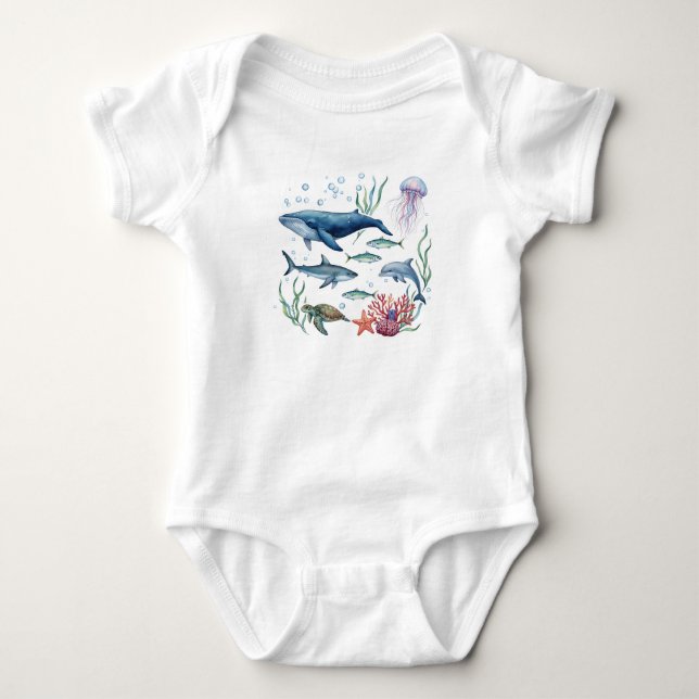 Ocean Animals Baby, Summer Sea Life Baby  T Shirt (Framsida)