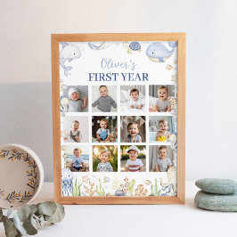 Ocean Animals Barns födelsedag Photo Milestone Sig Poster
