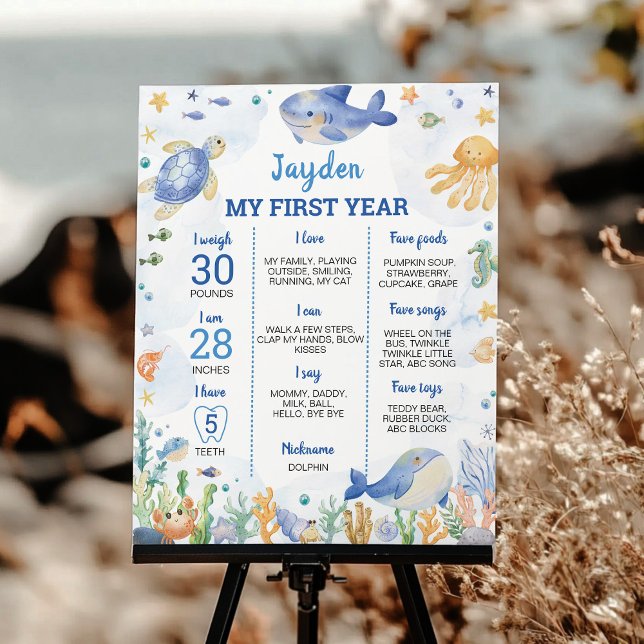 Ocean Animals Boy under Sea Birthday Milestone Poster (Skapare uppladdad)
