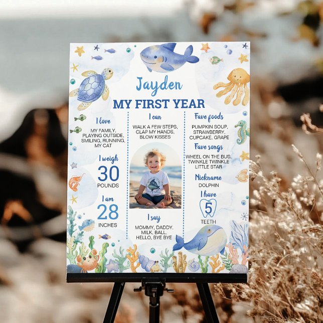 Ocean Animals Boy under Sea Birthday Milestone Poster (Skapare uppladdad)