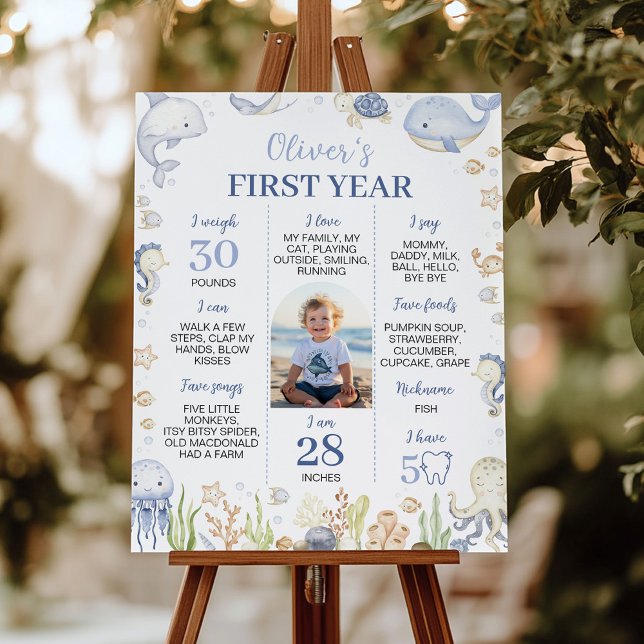 Ocean Animals Boy under Sea Birthday Milestone Poster (Skapare uppladdad)