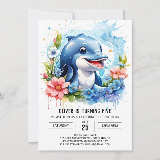Ocean Animals Fantasy Dolphin Birthday Inbjudningar (Framsida)