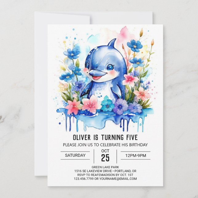 Ocean Animals Fantasy Dolphin Birthday Inbjudningar (Framsida)