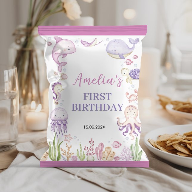 Ocean Animals Girl Birthday Chip Bag Wrapper Reklamblad (Skapare uppladdad)