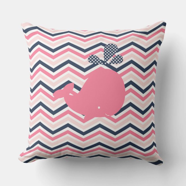 Ocean Animals Rosa Whale Chevron Exdoor Pillow Utomhuskudde (Framsida)
