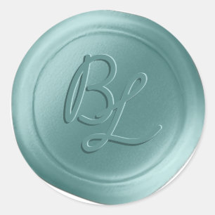 Ocean Aqua 2 Brev Monogram Vax sälstift Runt Klistermärke