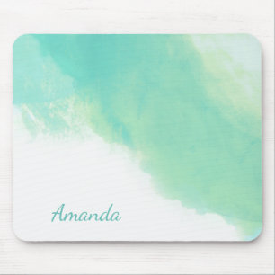 Ocean Aqua Blue Abstrakt med Monogram Musmatta