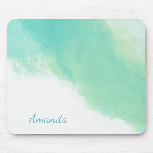 Ocean Aqua Blue Abstrakt med Monogram Musmatta (Framsidan)