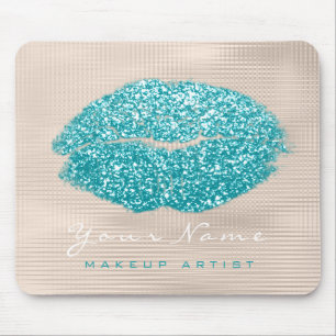Ocean Aqua Ivory Glitter Namn Makeup Läppar Kiss Musmatta