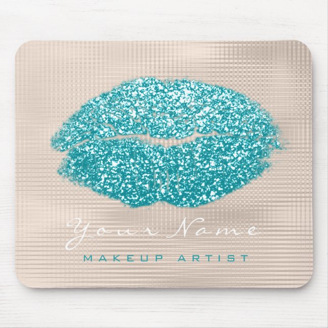 Ocean Aqua Ivory Glitter Namn Makeup Läppar Kiss Musmatta (Framsidan)