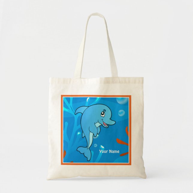 Ocean Aquatic Cute Dolphin Anpassningsbar Tote Tygkasse (Framsidan)