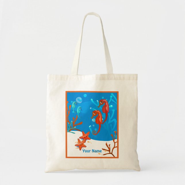 Ocean Aquatic Cute Seahorse Anpassningsbar Tote Tygkasse (Framsidan)