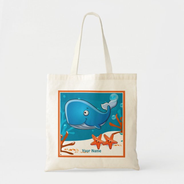 Ocean Aquatic Cute Whale Anpassningsbar Tote Tygkasse (Framsidan)