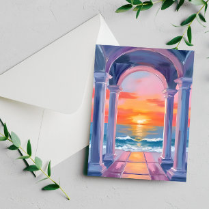 Ocean Archway Solnedgång Vattenfärg Kustkort