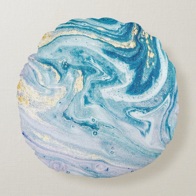 Ocean Art: Marble Agate Swirls. Rund Kudde (Framsidan)