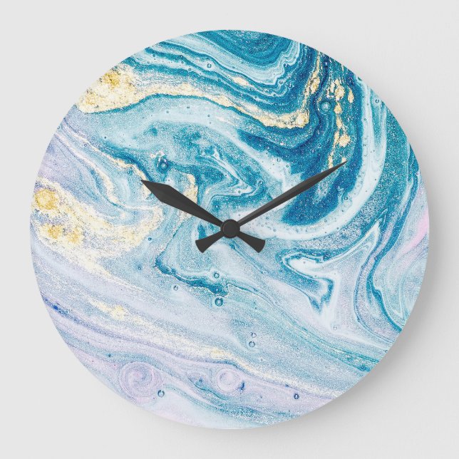 Ocean Art: Marble Agate Swirls. Stor Klocka (Framsida)
