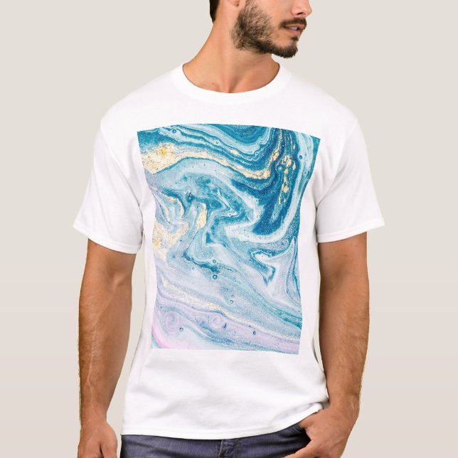 Ocean Art: Marble Agate Swirls. T Shirt (Framsida)