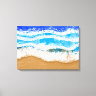 Ocean Art, White Foamy Vågar på en Sandy Beach Canvastryck