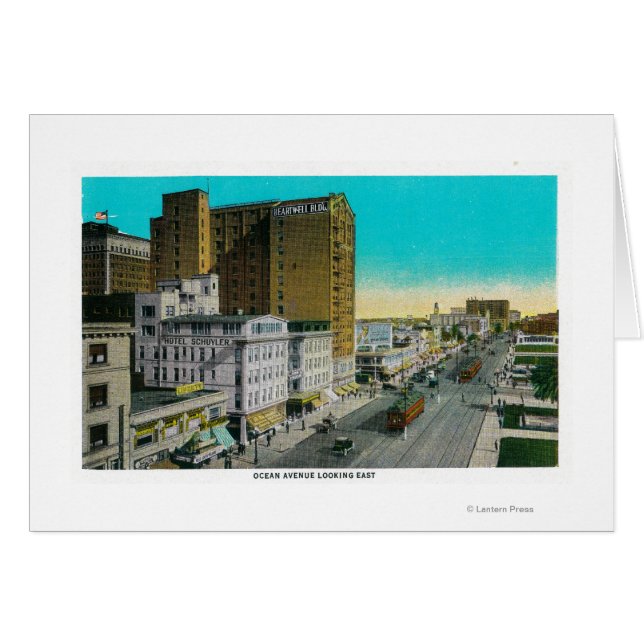 Ocean Avenue Tittar Öster, Long Beach Hälsningskort (Framsidan Horizontal)