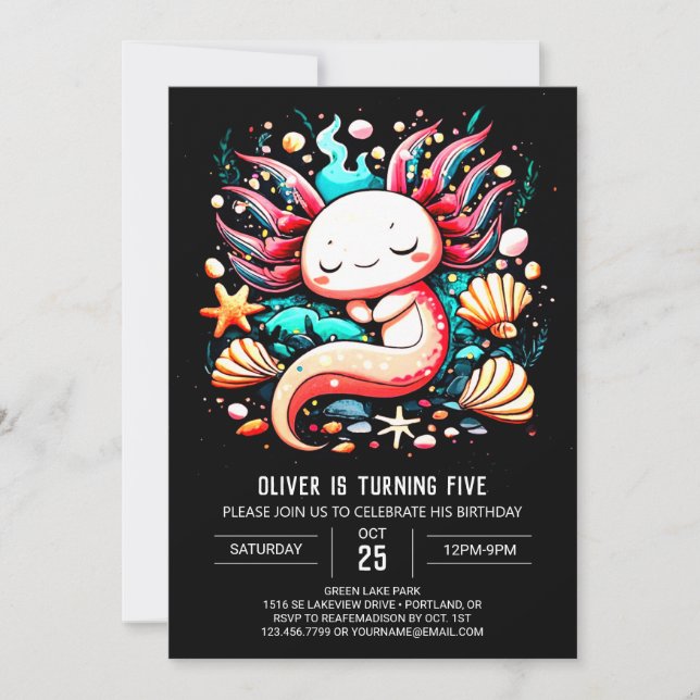 Ocean Axolotl Barns födelsedag Inbjudningar (Framsida)