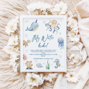 Ocean Baby Shower My Vatten Fattig Game Sign Poster
