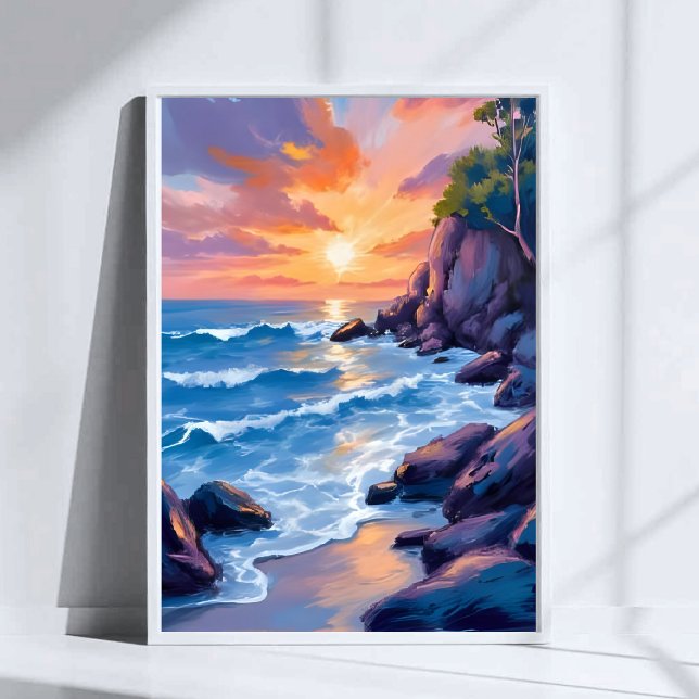 Ocean Bay Solnedgång | Strandkant Vattenfärg Poster (Skapare uppladdad)