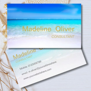 Ocean Beach Aqua Blue Sea Travel Modern Guld Visitkort