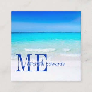 Ocean Beach Aqua Blue Sea Travel Modern Monogram Fyrkantigt Visitkort