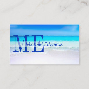 Ocean Beach Aqua Blue Sea Travel Modern Monogram Visitkort