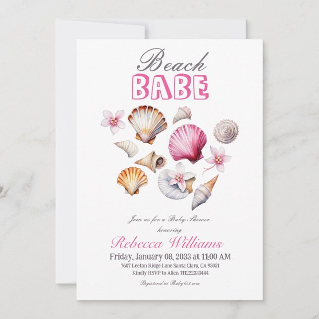 Ocean Beach Babe Rosa Seashell Girl Baby Shower Inbjudningar (Framsida)
