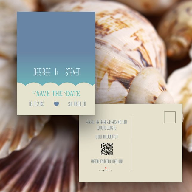 Ocean Beach Blend Spara datum Postkort Meddelande Vykort (Ocean beach themed Save the Date postcard)