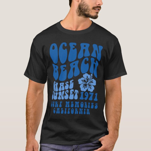 Ocean Beach Chase Sunset 1971 Suft Memories Califo T Shirt (Framsida)