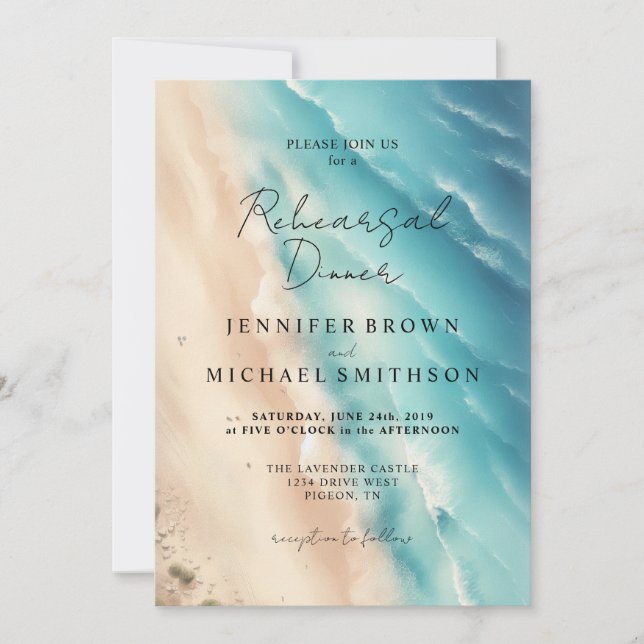 Ocean Beach Dual Side Watercolor Wedding Inbjudningar (Framsida)