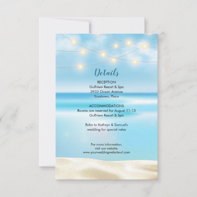 Ocean Beach Fairy Lights Wedding Insert Reception Inbjudningar (Framsida)