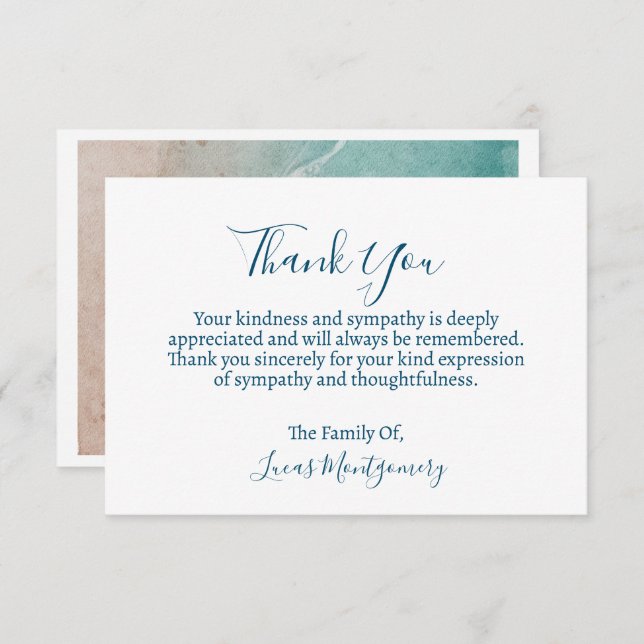 Ocean Beach Funeral Tack, Sympati Anteckningskort (Fram/baksida)