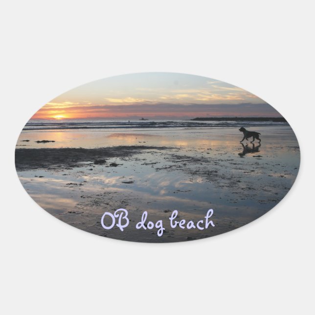 Ocean Beach, hund Sand Ovalt Klistermärke (Framsida)