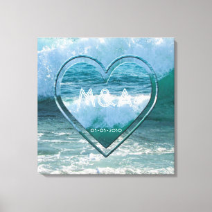 Ocean, Beach Life Bröllop par Initialer och Date Canvastryck