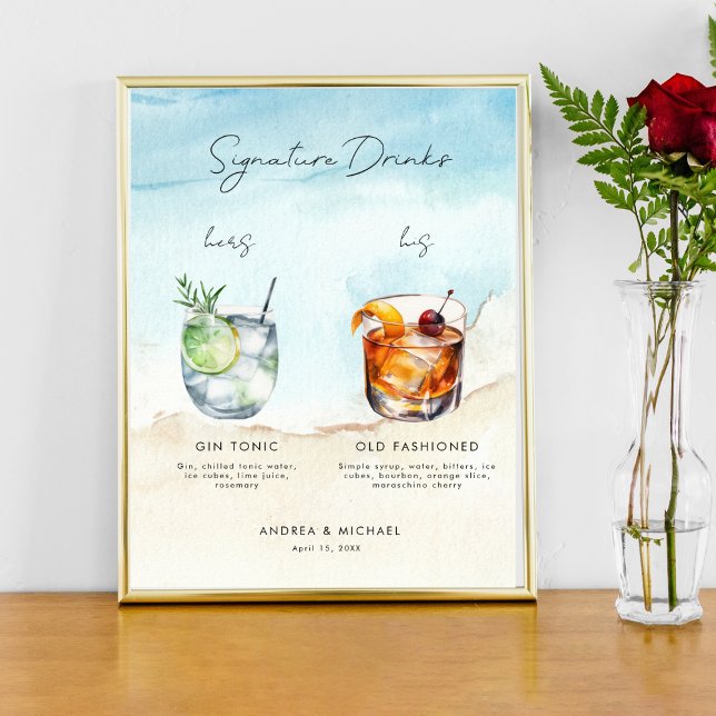 Ocean Beach Namnteckning Drinks Pub Menu Bröllop-t Poster (Skapare uppladdad)